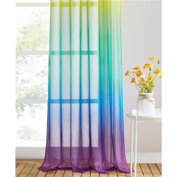 Colorful Curtains Rainbow Sheer Curtains for Bedroom Girls Room Decor, Ombre - Picture 6 of 6